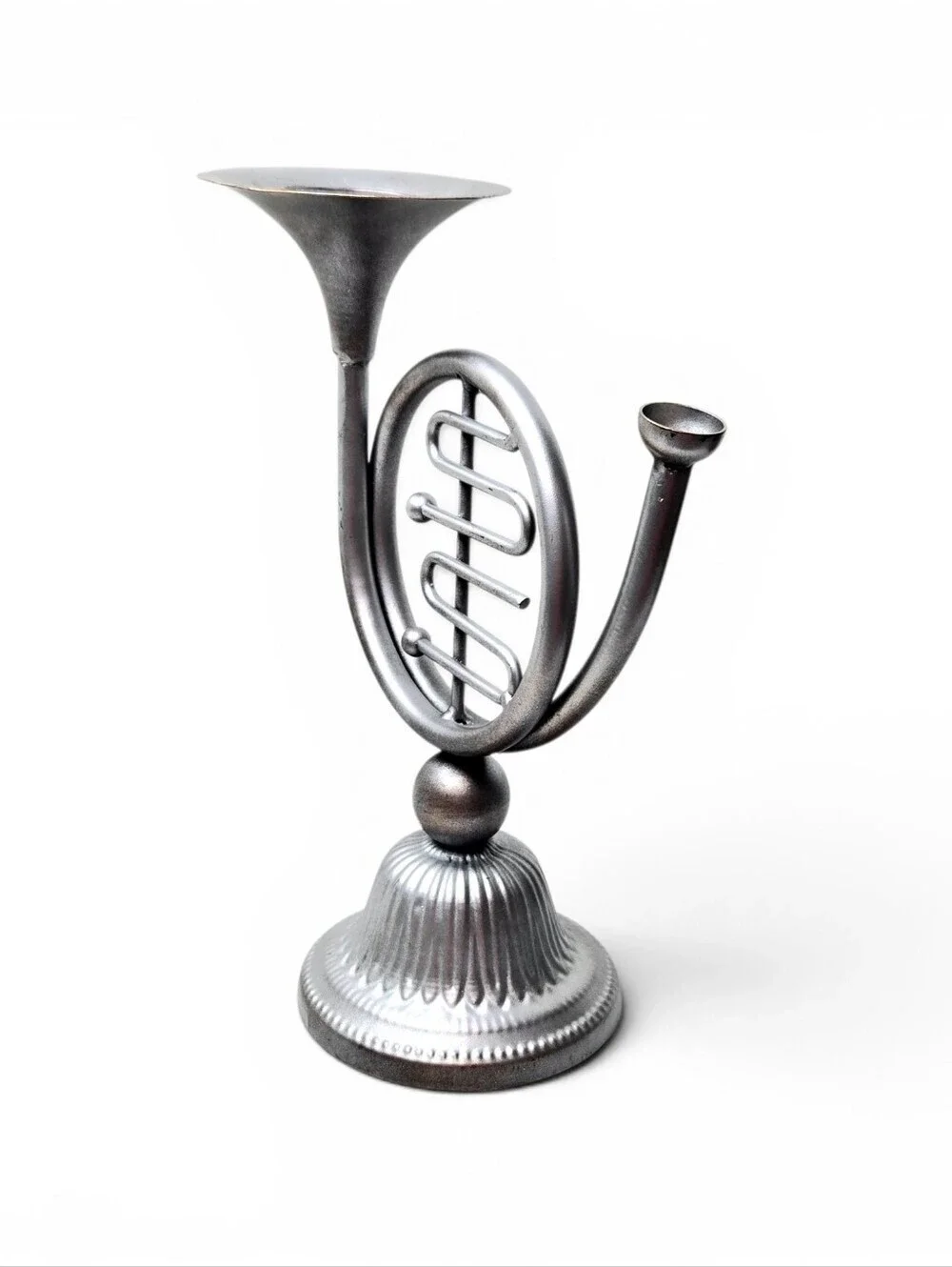 French Horn Candle Holder, Silver.